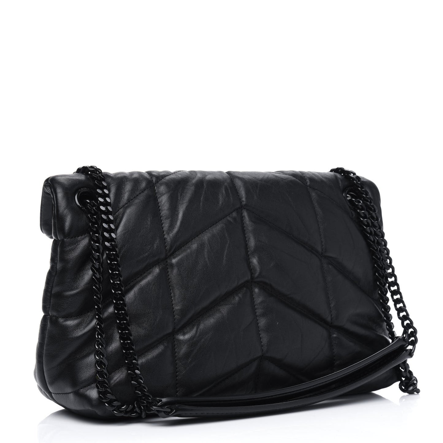 Lambskin Quilted Small Loulou Puffer Monogram Chain Satchel Black