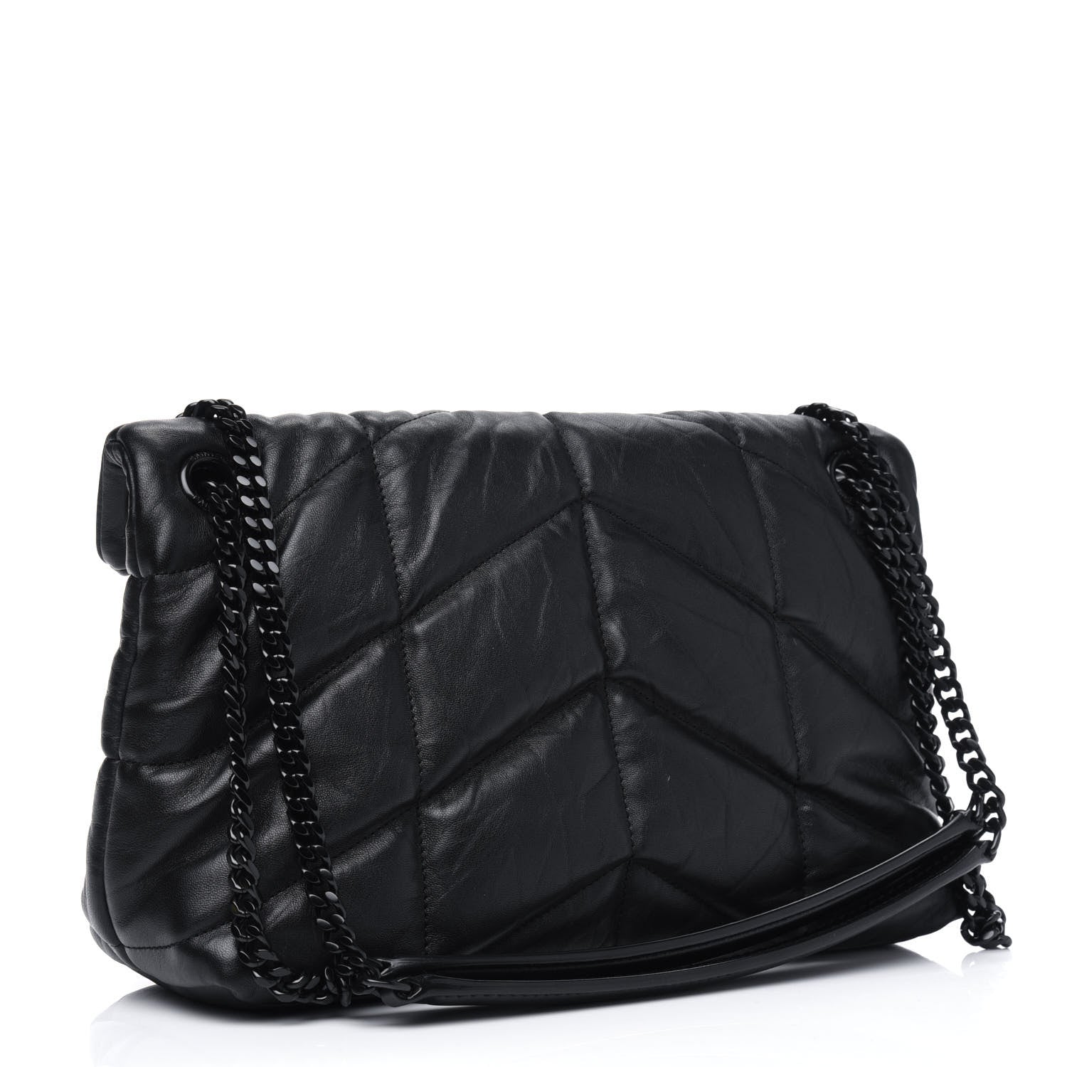 Saint Laurent Lambskin Quilted Small Loulou Puffer Monogram Chain Satchel Black 2 of 9