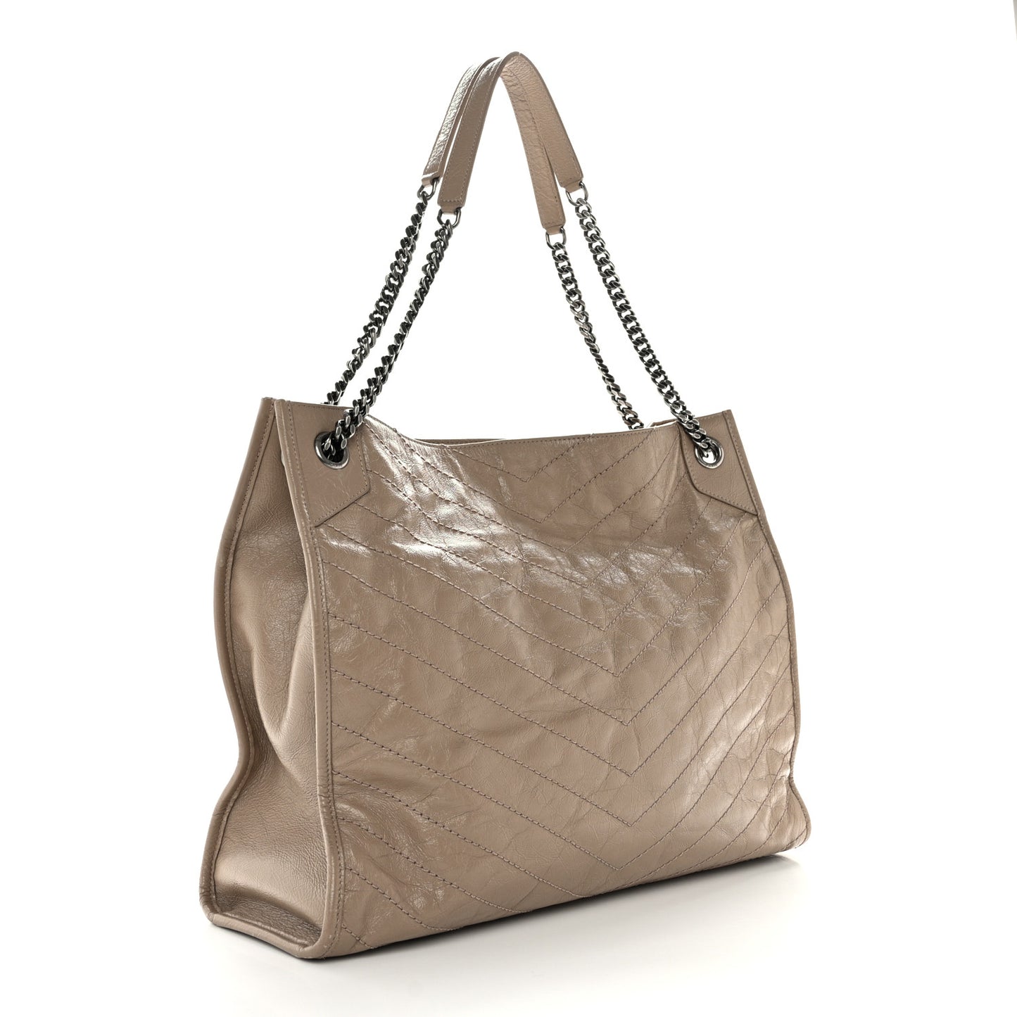 Crinkled Calfskin Matelasse Monogram Large Niki Shopper Tote Dusty Grey