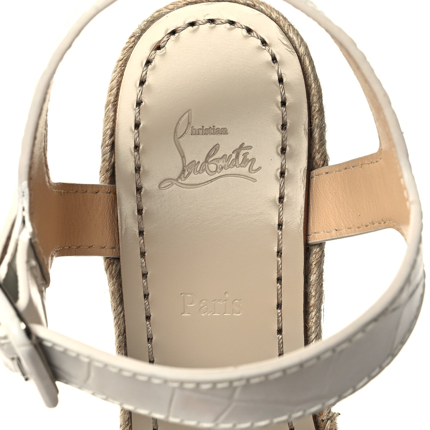 Christian Louboutin Calfskin Crocodile Embossed Almerio 60 Espadrille Wedges 38 White 7 of 9