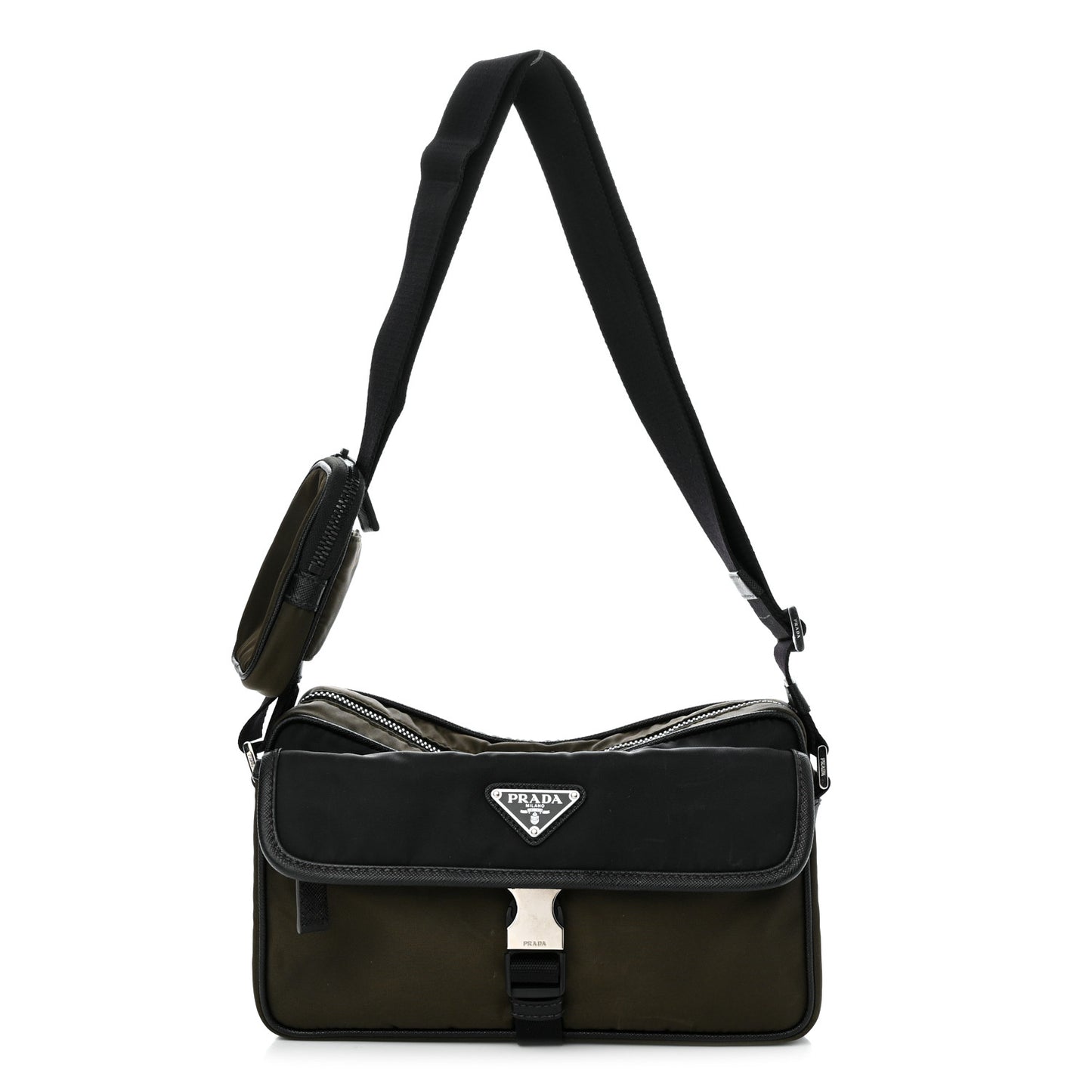 Tessuto Nylon Saffiano Pocket Single Snap Buckle Messenger Flap Bag Mimetico Black