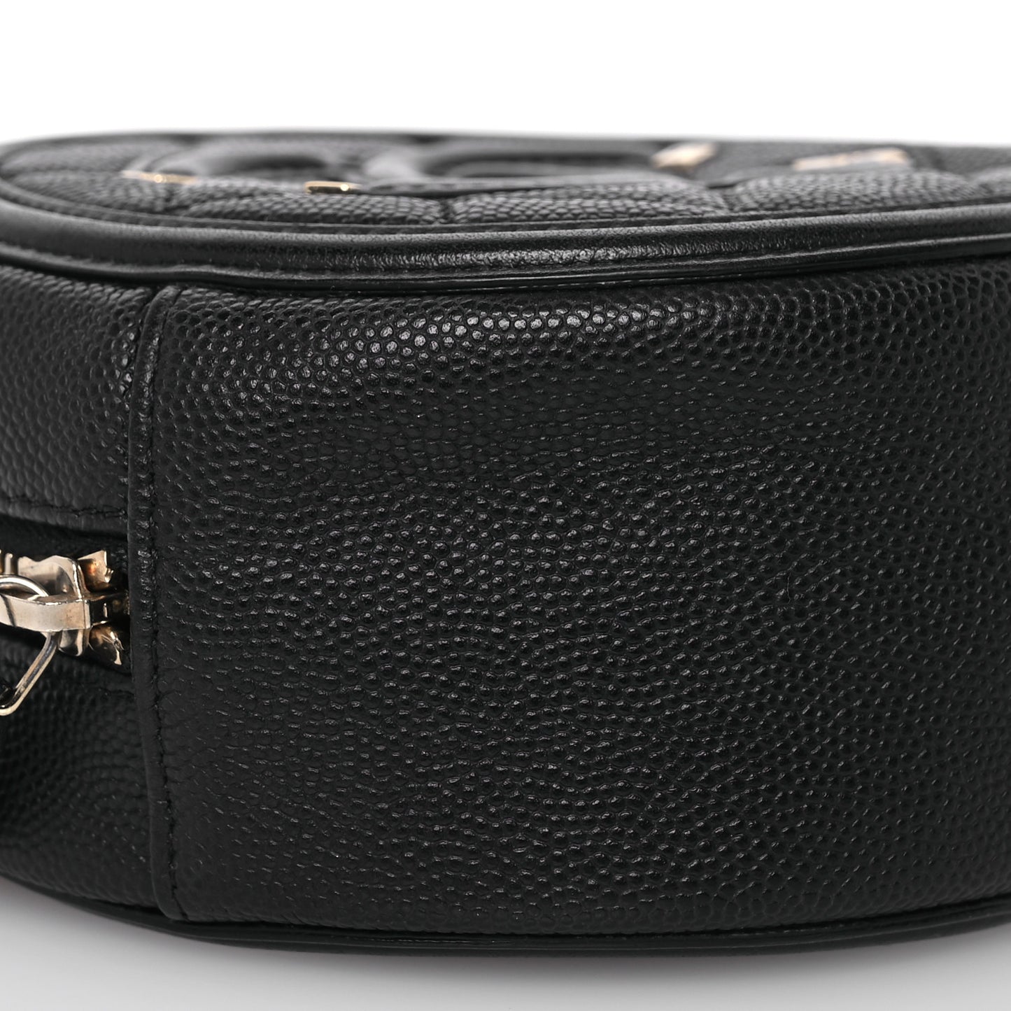 Caviar Quilted Round Filigree Crossbody Black