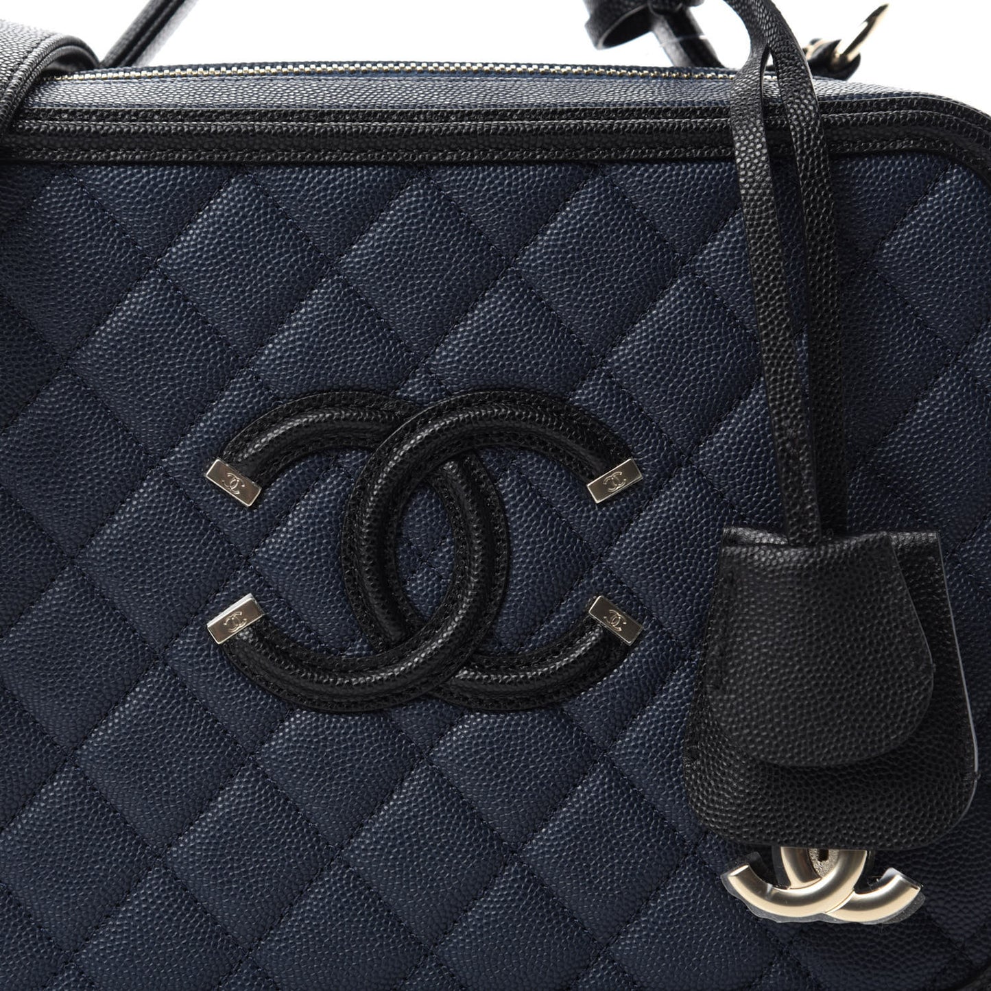 Caviar Quilted Large CC Filigree Vanity Case Navy Black