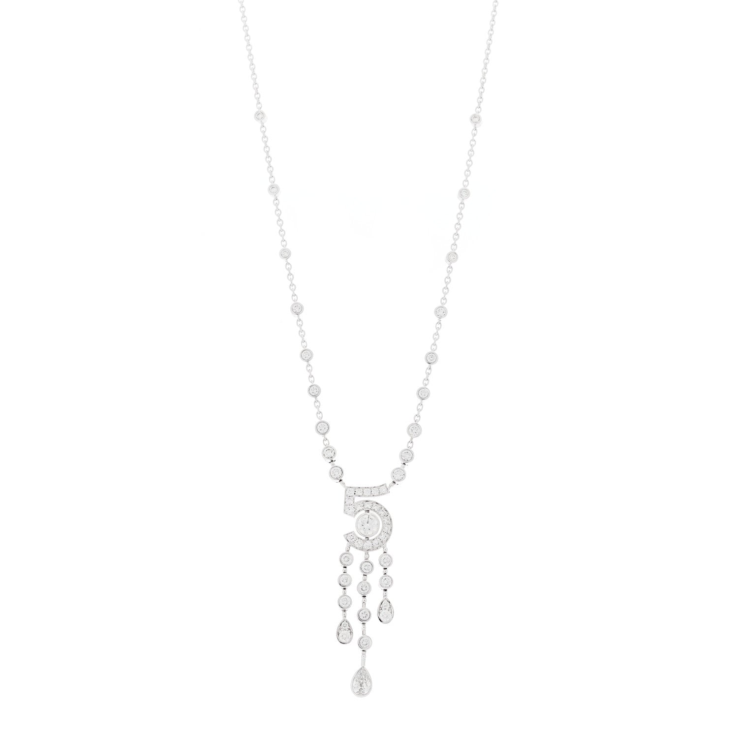 Chanel 18K White Gold Diamond Eternal No 5 Drop Necklace 1848044