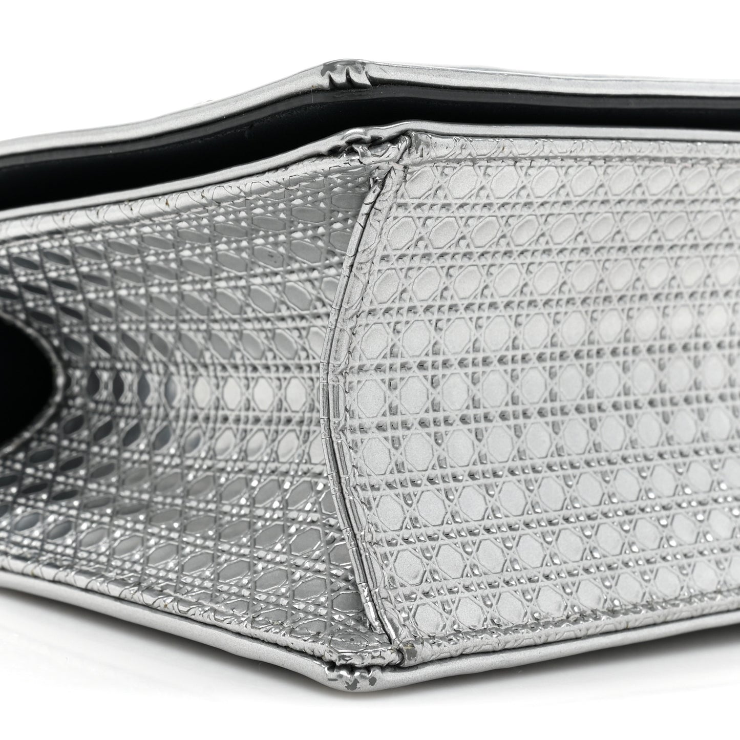 Metallic Patent Micro-Cannage Medium Diorama Flap Bag Silver