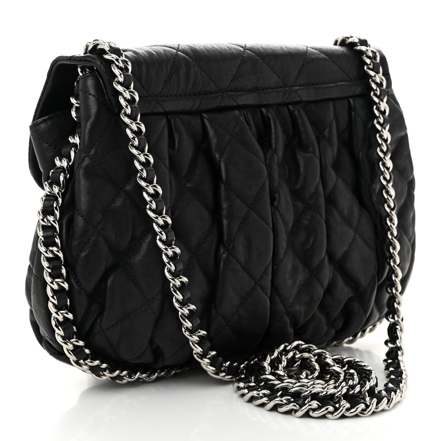 Washed Lambskin Quilted Medium Chain Around Messenger Black