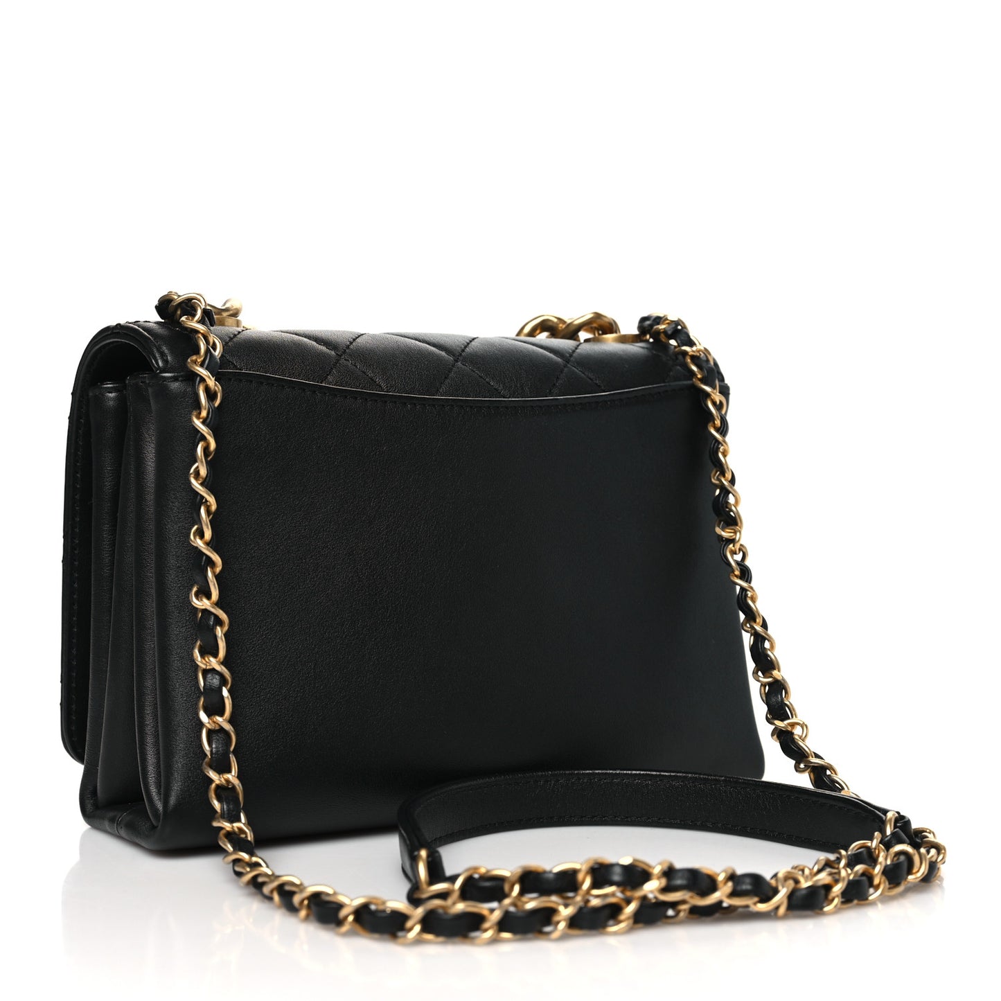 Calfskin Quilted Pearl Jewel Chain Flap Black