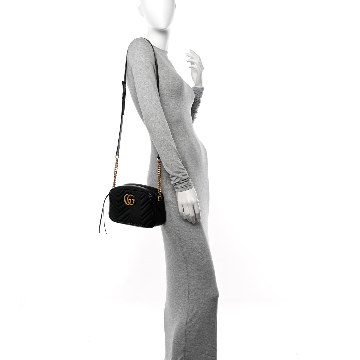 Calfskin Matelasse Small GG Marmont Chain Shoulder Bag Black