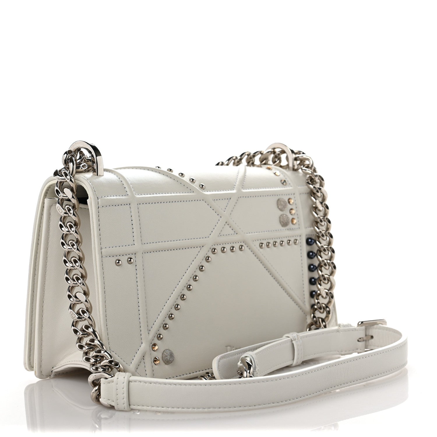 Christian Dior Lambskin Crystal Studded Small Diorama Flap Bag Off White 3 of 10