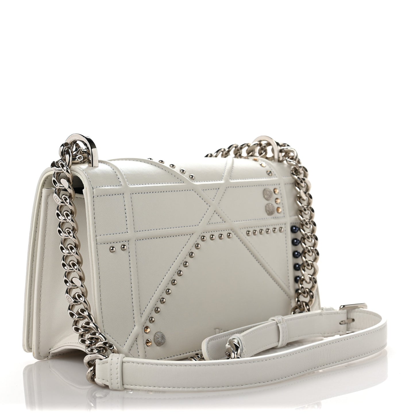 Lambskin Crystal Studded Small Diorama Flap Bag Off White