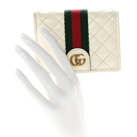 Calfskin Web Trapuntata GG Card Case Wallet Off White