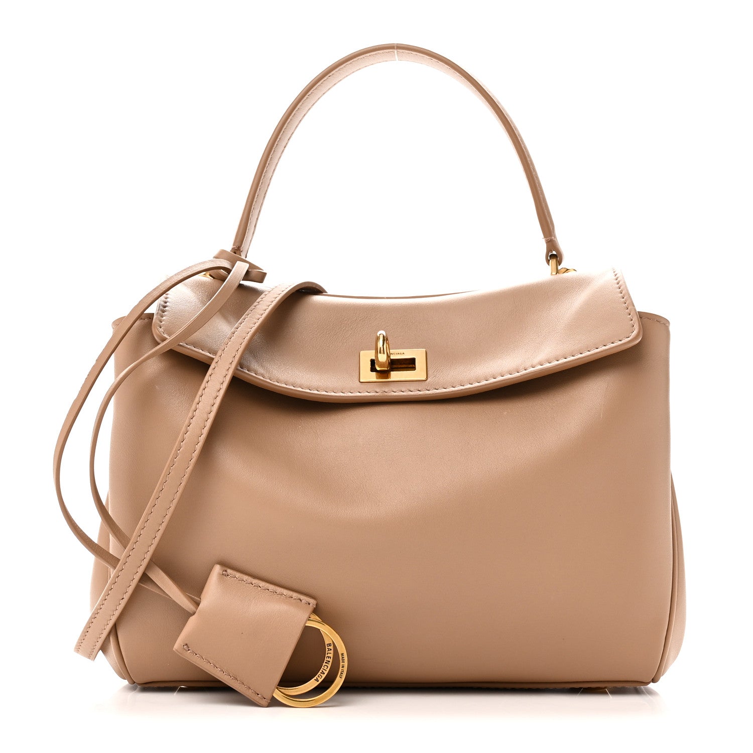 Balenciaga Natural Smooth Calfskin Mini Rodeo Top Handle Handbag