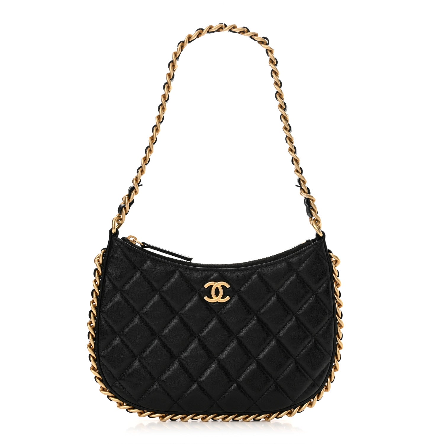 Chanel Shiny Crumpled Lambskin Quilted Trendy Chain Around Hobo Black 1 of 10