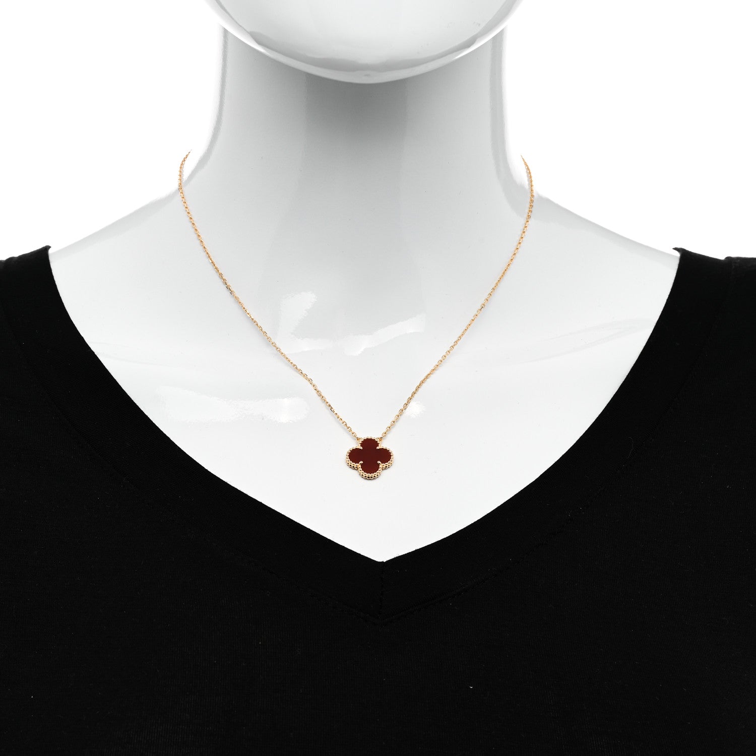 Van Cleef & Arpels 18K Yellow Gold Carnelian Vintage Alhambra Pendant Necklace 2 of 5