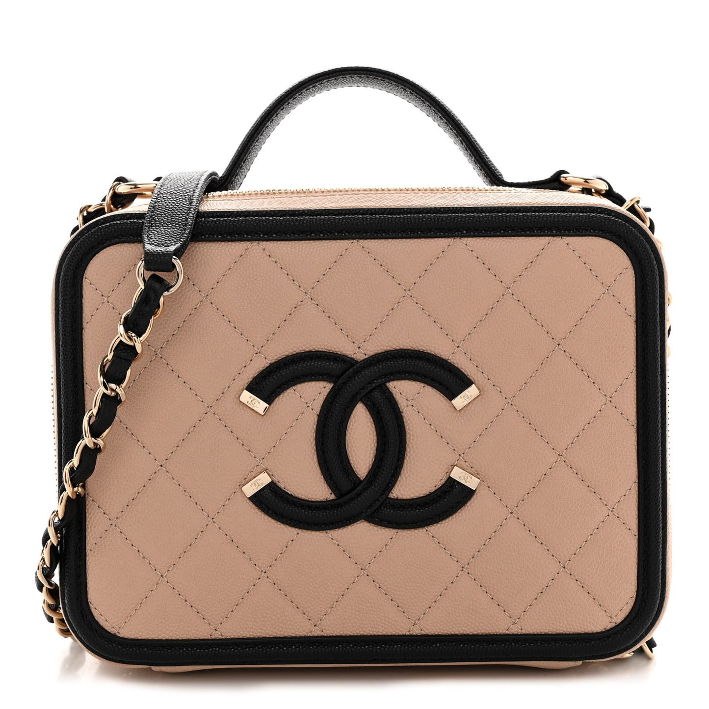 Caviar Quilted Medium CC Filigree Vanity Case Beige Black