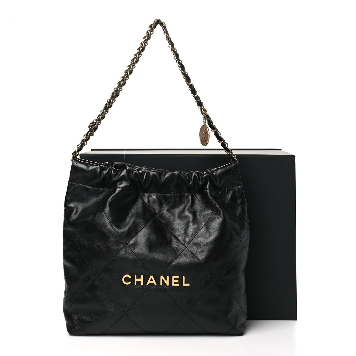 Shiny Calfskin Quilted Small Chanel 22 Black