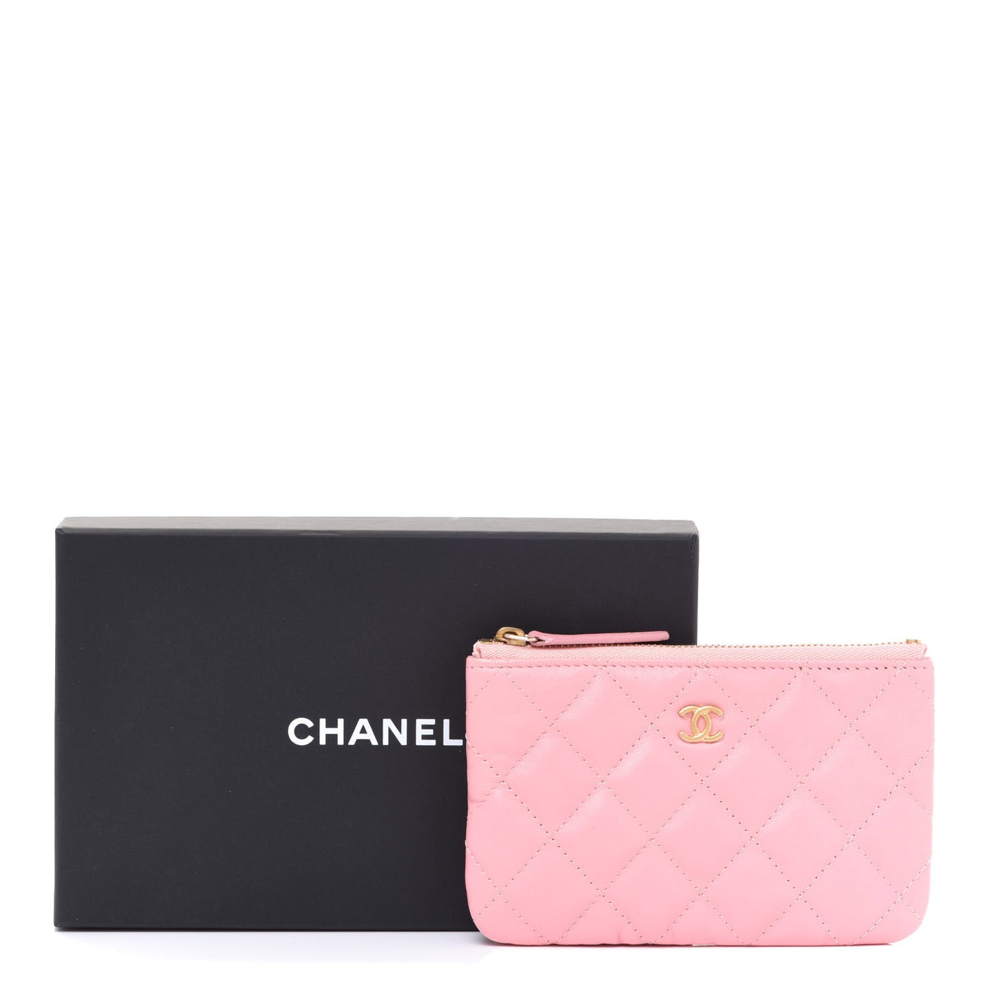 Lambskin Quilted Small Cosmetic Case Pink