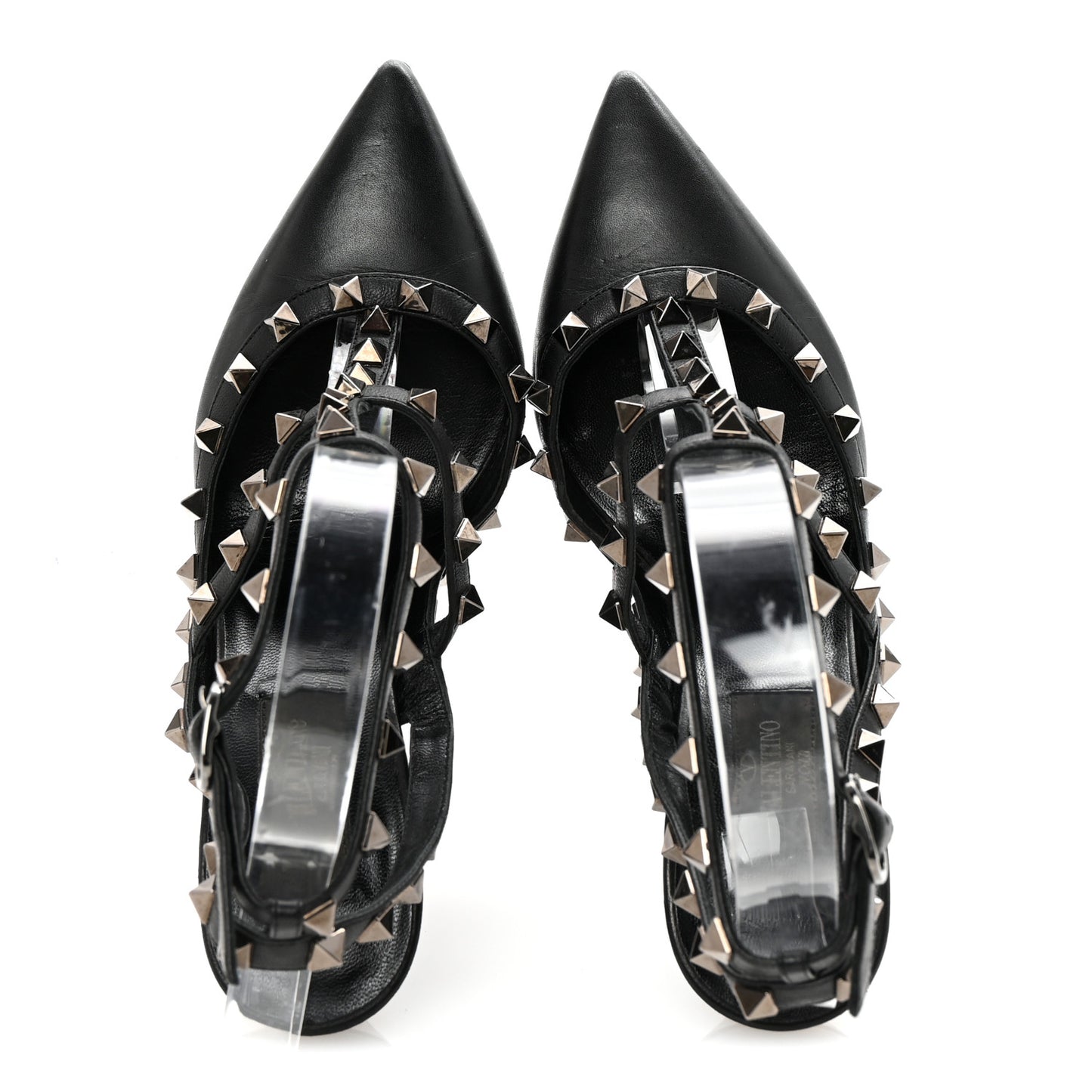 Calfskin Nappa Rockstud Ankle Strap 100mm Pumps 37 Black