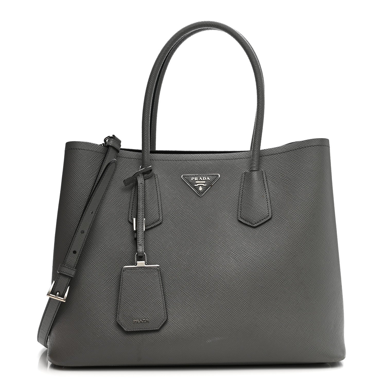 PRADA チャコール色　 ハンドバッグ Prada Saffiano Cuir Large Double Bag Marmo 1861904 – FASHIONPHILE