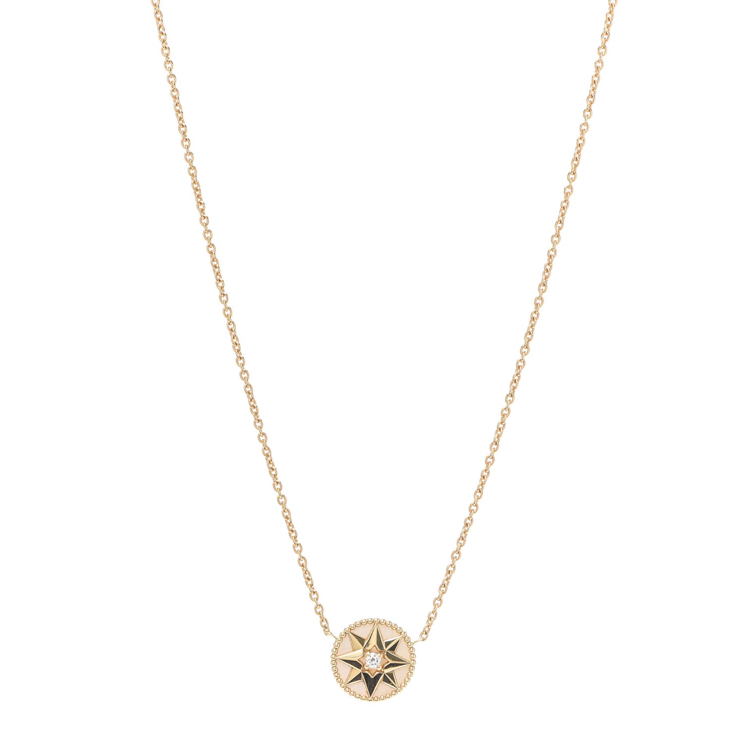 18K Yellow Gold Diamond Mother of Pearl Rose Des Vents Necklace