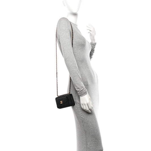 Caviar Quilted Pocket Twins Clutch With Chain Black