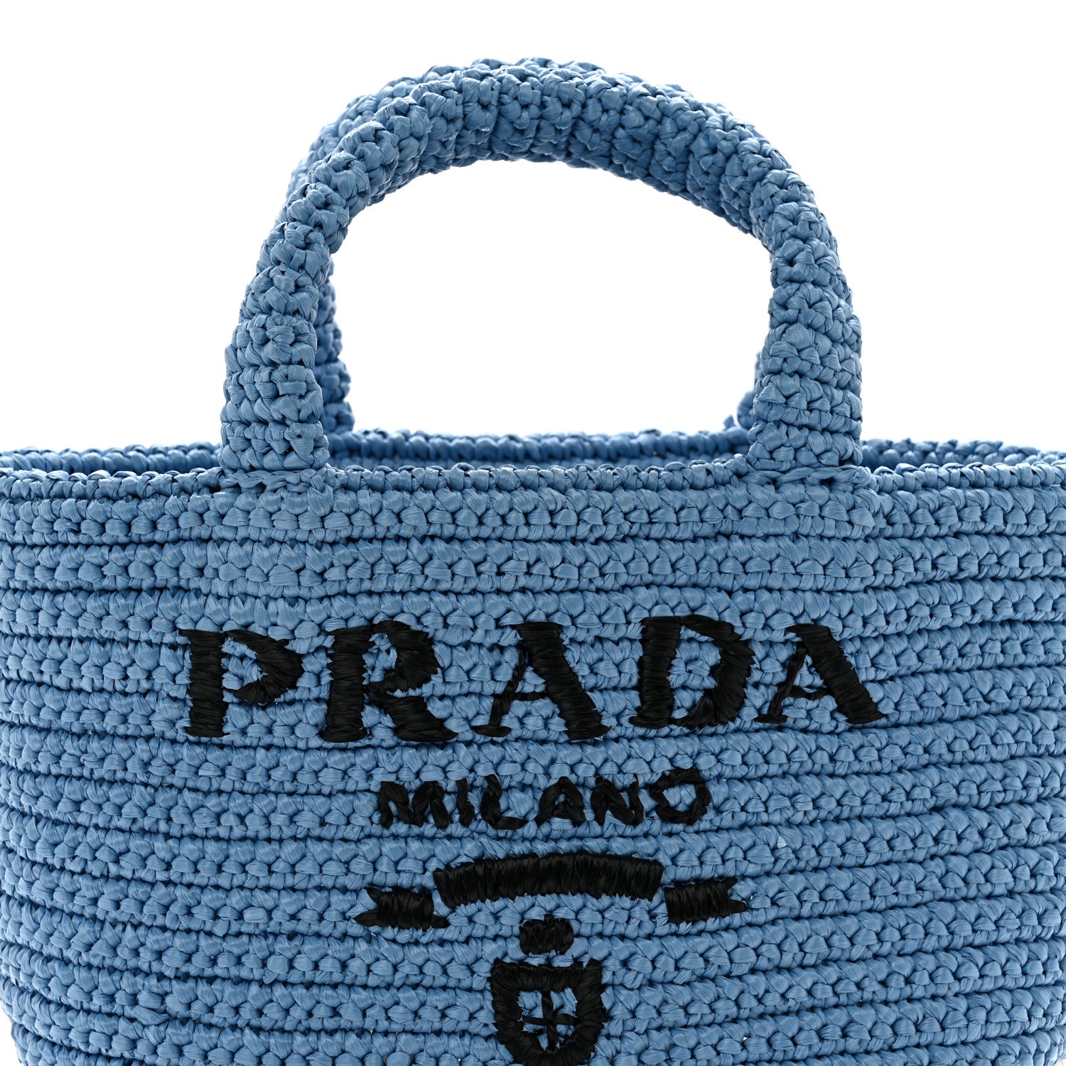 Prada Yarn Raffia Effect Crochet Small Logo Tote Celeste Blue 7 of 9