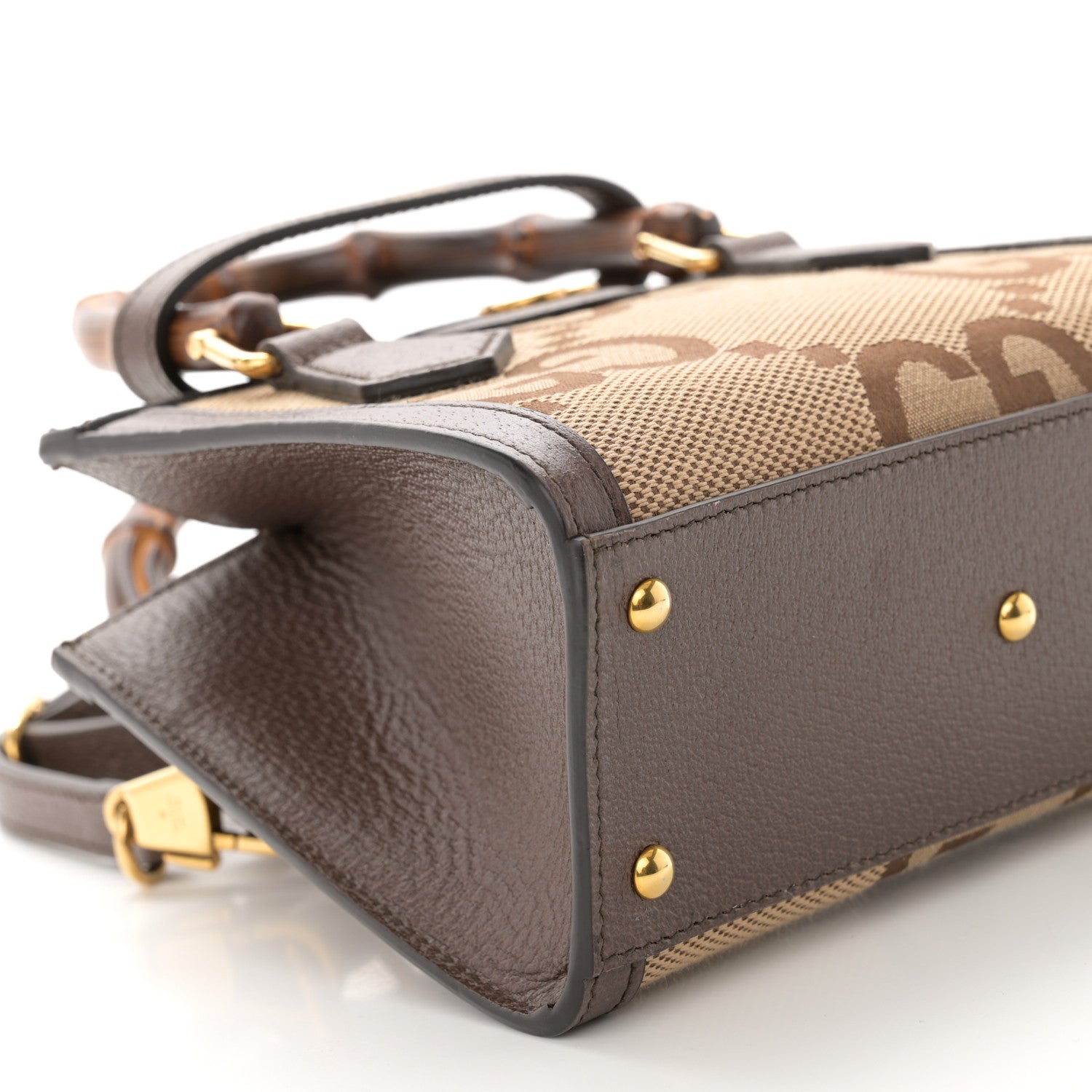 Gucci Monogram Jumbo GG Textured Dollar Calfskin Mini Diana Tote Bag Camel Ebony New Acero 9 of 12