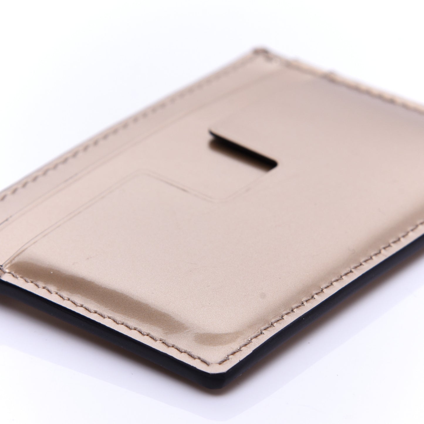 Metallic Calfskin Card Holder Gold