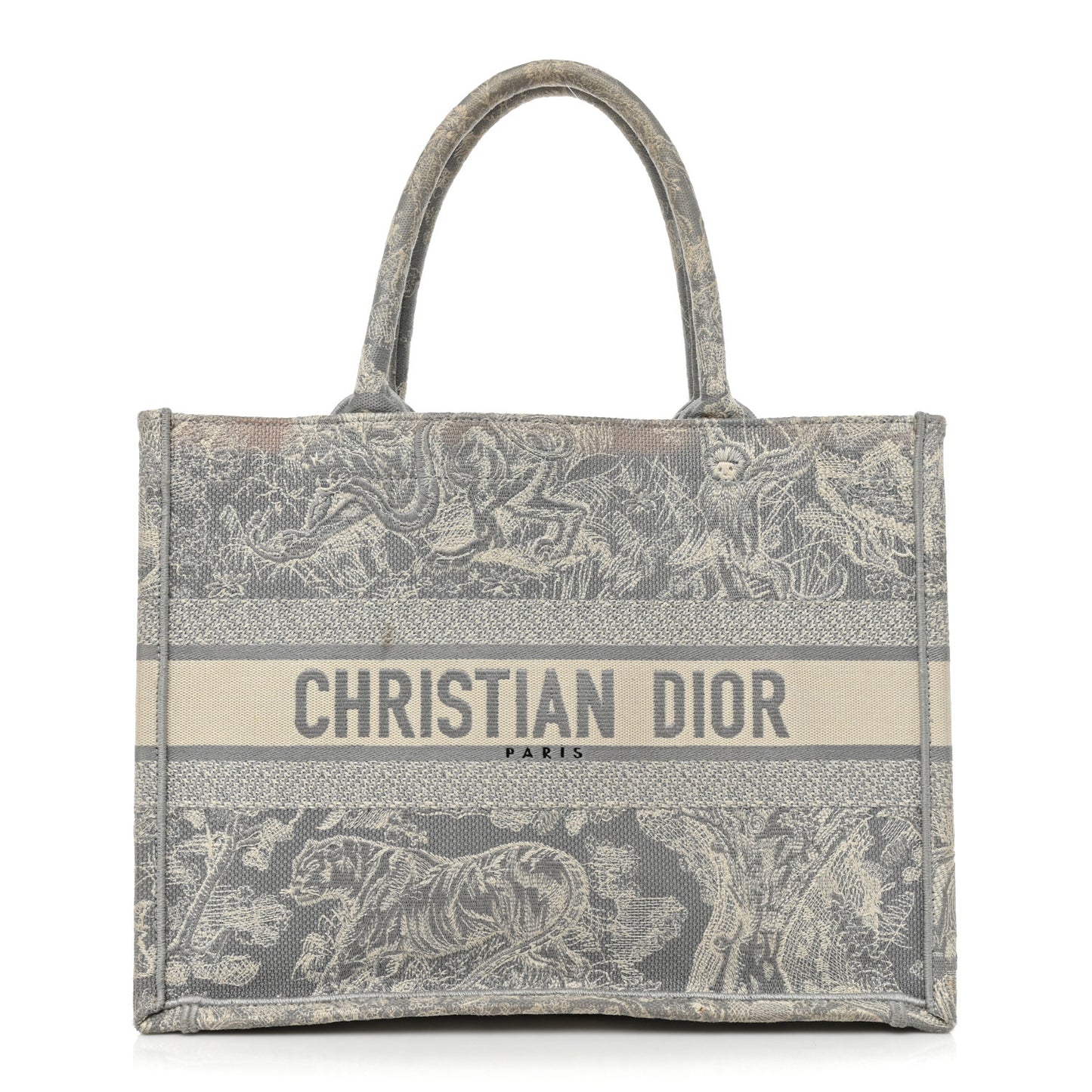 Canvas Embroidered Medium Dioriviera Toile De Jouy Reverse Book Tote Gray