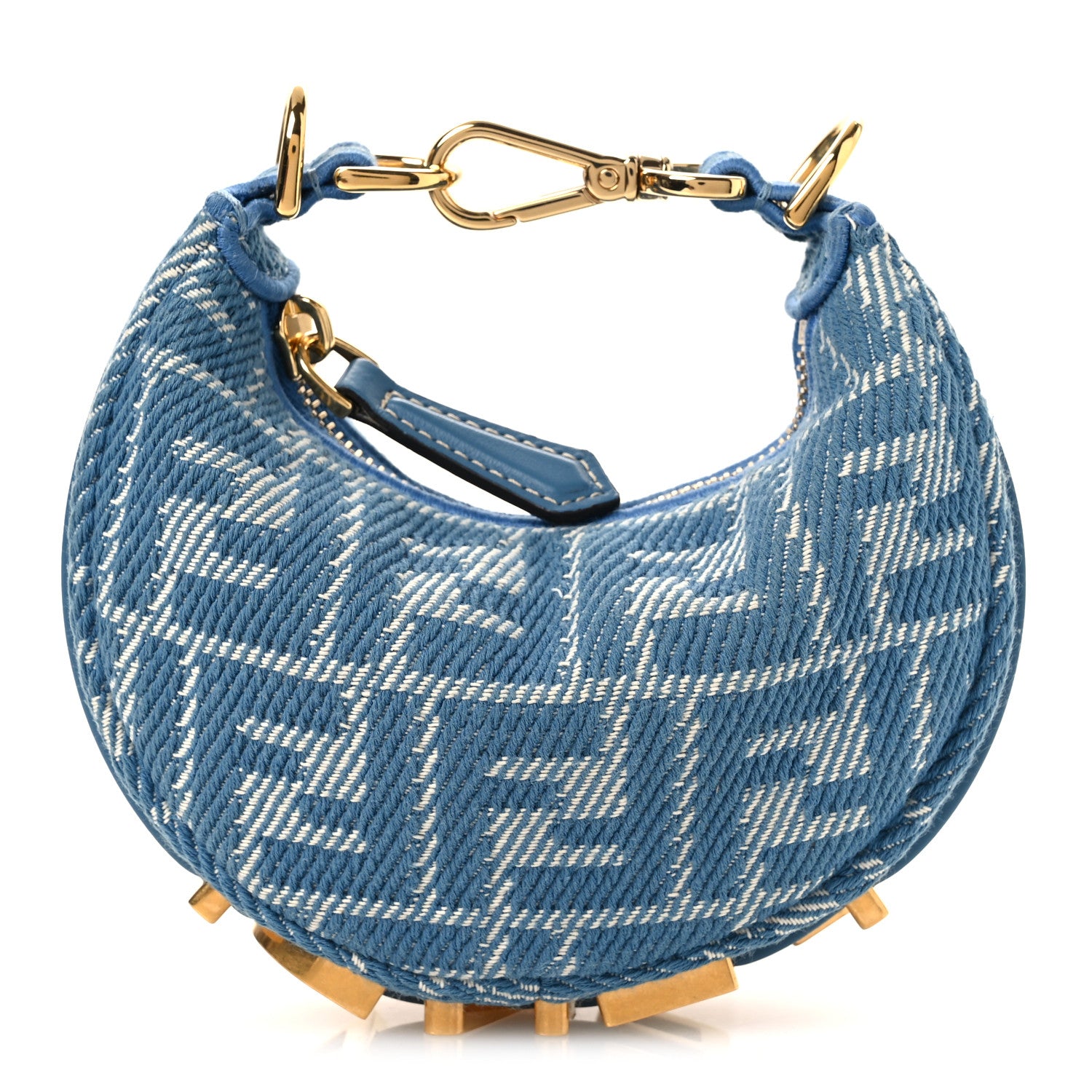 Fendi Denim Effect Fabric Jacquard FF Nano Fendigraphy Hobo Charm