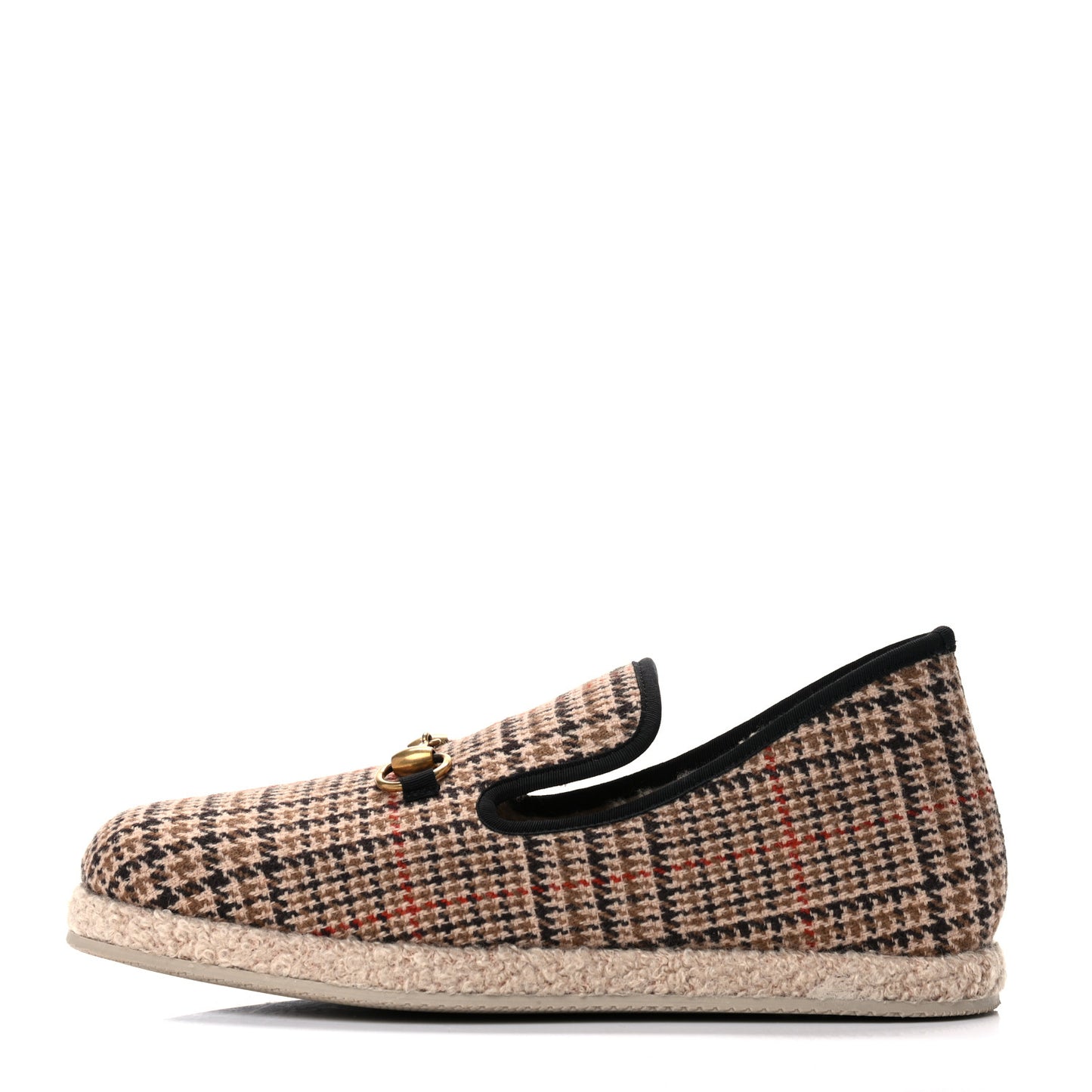 Wool Tweed Plaid Houndstooth Mens Fria Horsebit Loafers 7 Mahogany Black