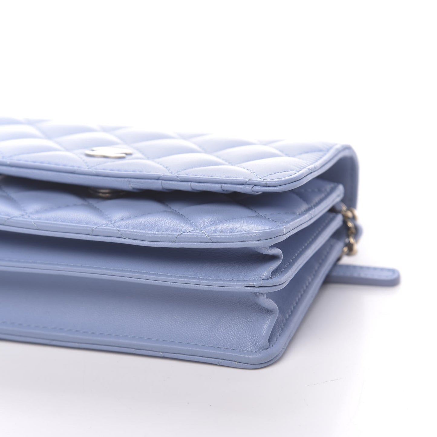 Lambskin Quilted Mini Wallet On Chain WOC Light Blue