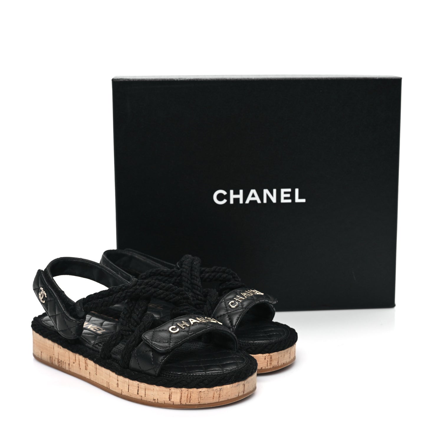 Cord Lambskin Quilted Logo Sandals 36 Black