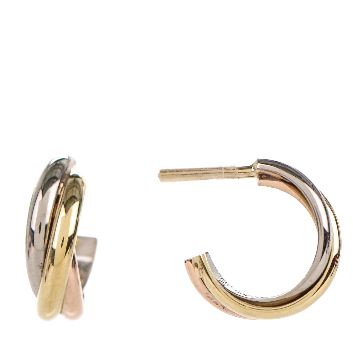 18K Pink Yellow White Gold 13mm Trinity Hoop Earrings