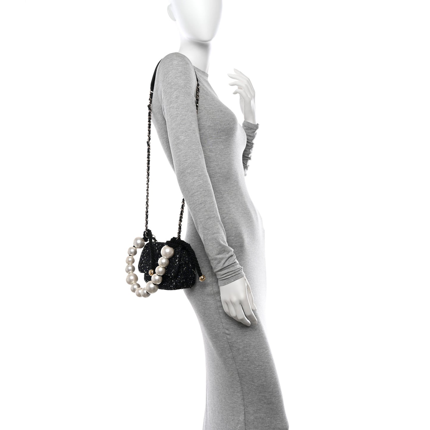 Tweed Mini Pearl Handle Flap Black Ecru