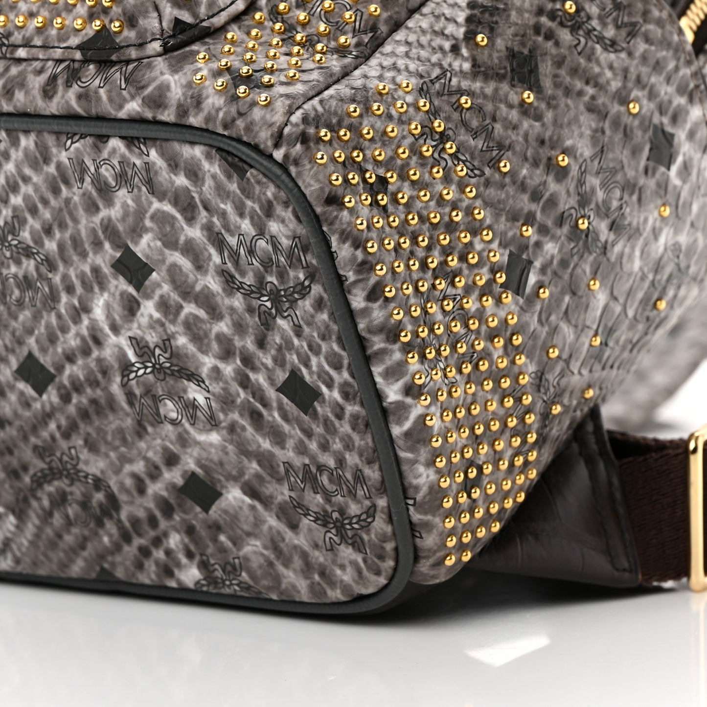Visetos Snakeskin Printed Studded Small Stark Backpack Light Grey