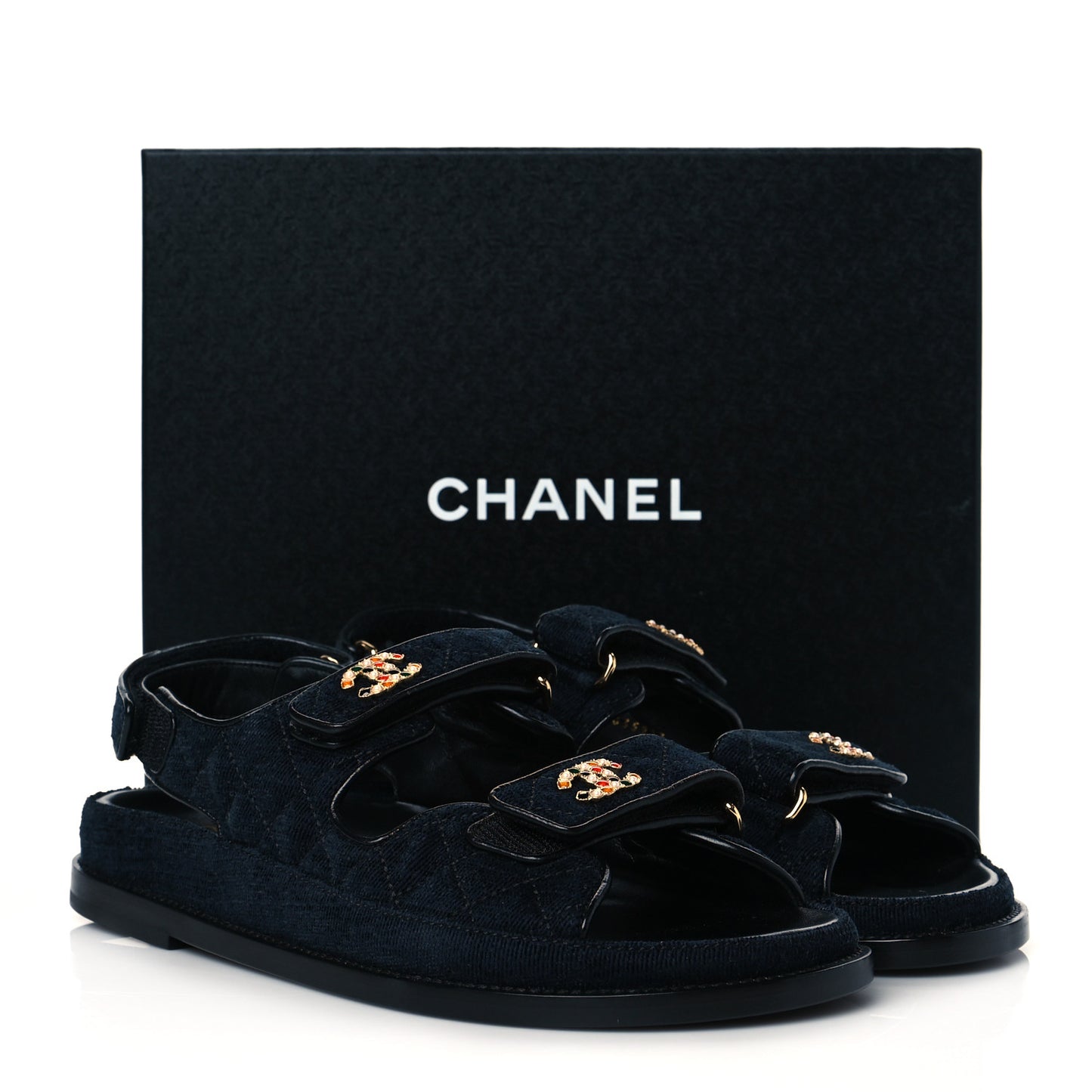 Velvet Velcro Dad Sandals 40 Navy Blue
