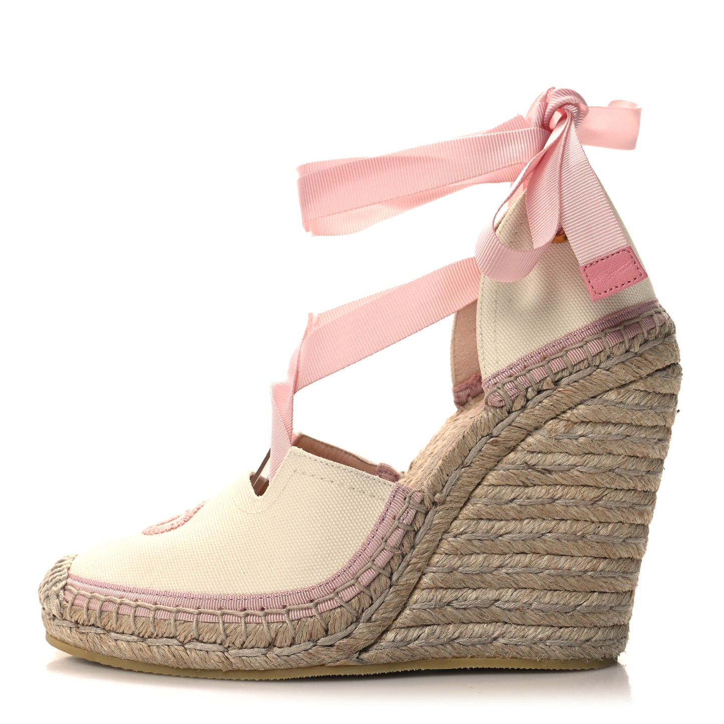 Canvas Grossgrain Embroidered Judit Ankle Wrap Platform 35/120mm Espadrille Wedges 36 White Shell
