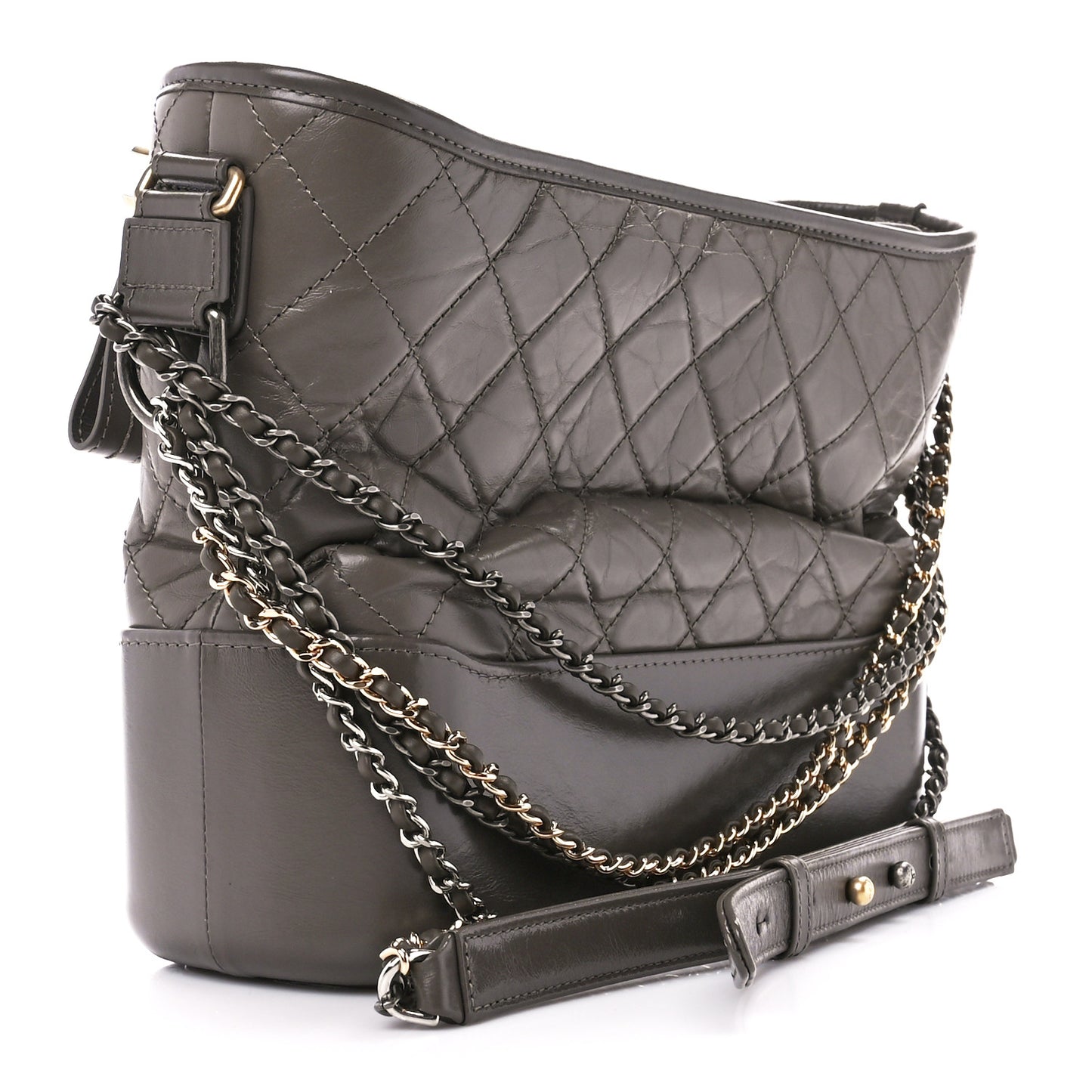 Aged Calfskin Quilted Medium Gabrielle Hobo Grey