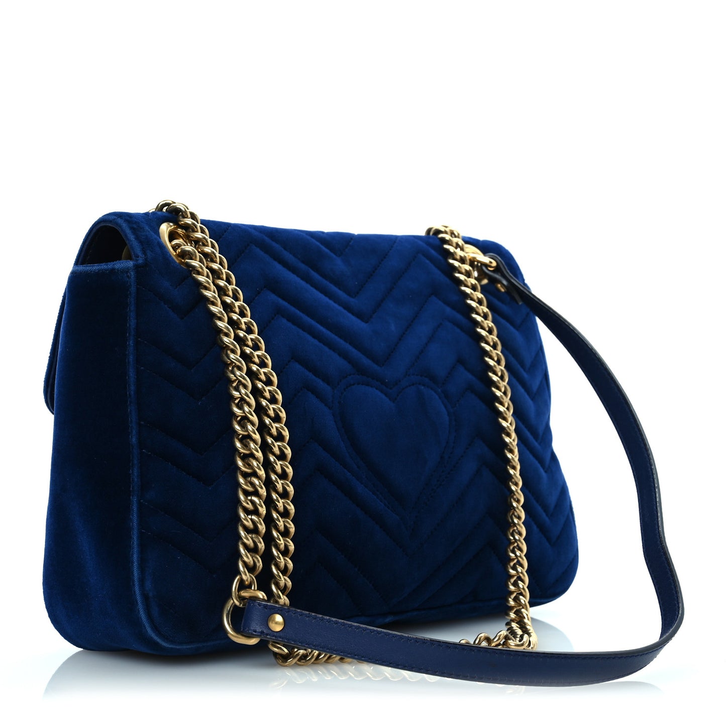 Velvet Matelasse Modern Embroidered Medium GG Marmont Shoulder Bag Cobalt