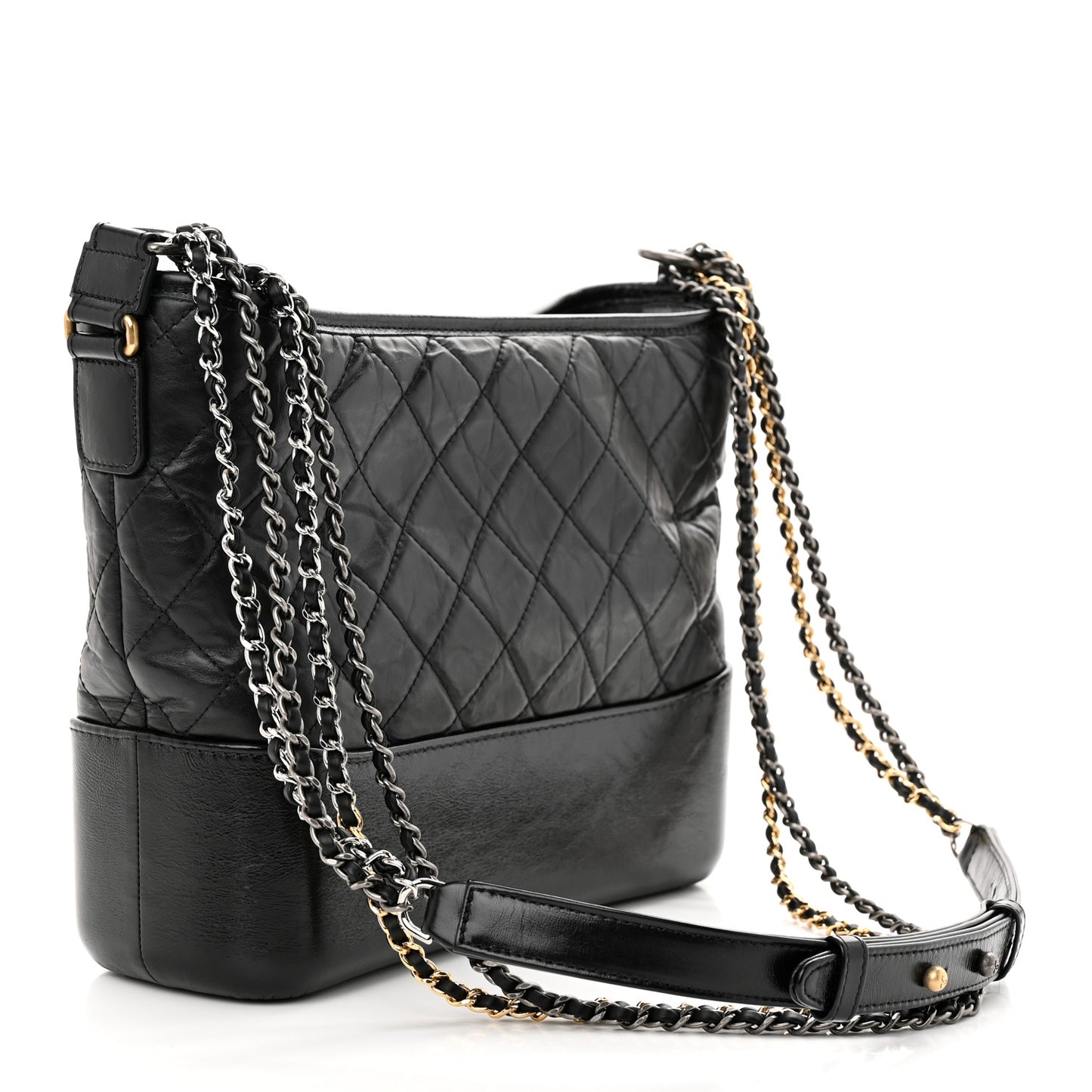 Aged Calfskin Quilted Medium Gabrielle Hobo Black