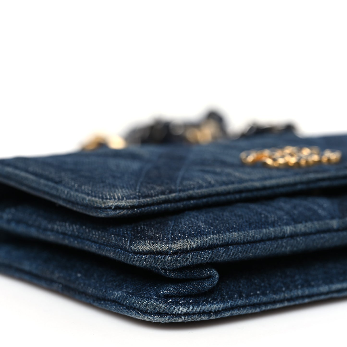 Denim Quilted Chanel 19 Wallet On Chain WOC Blue
