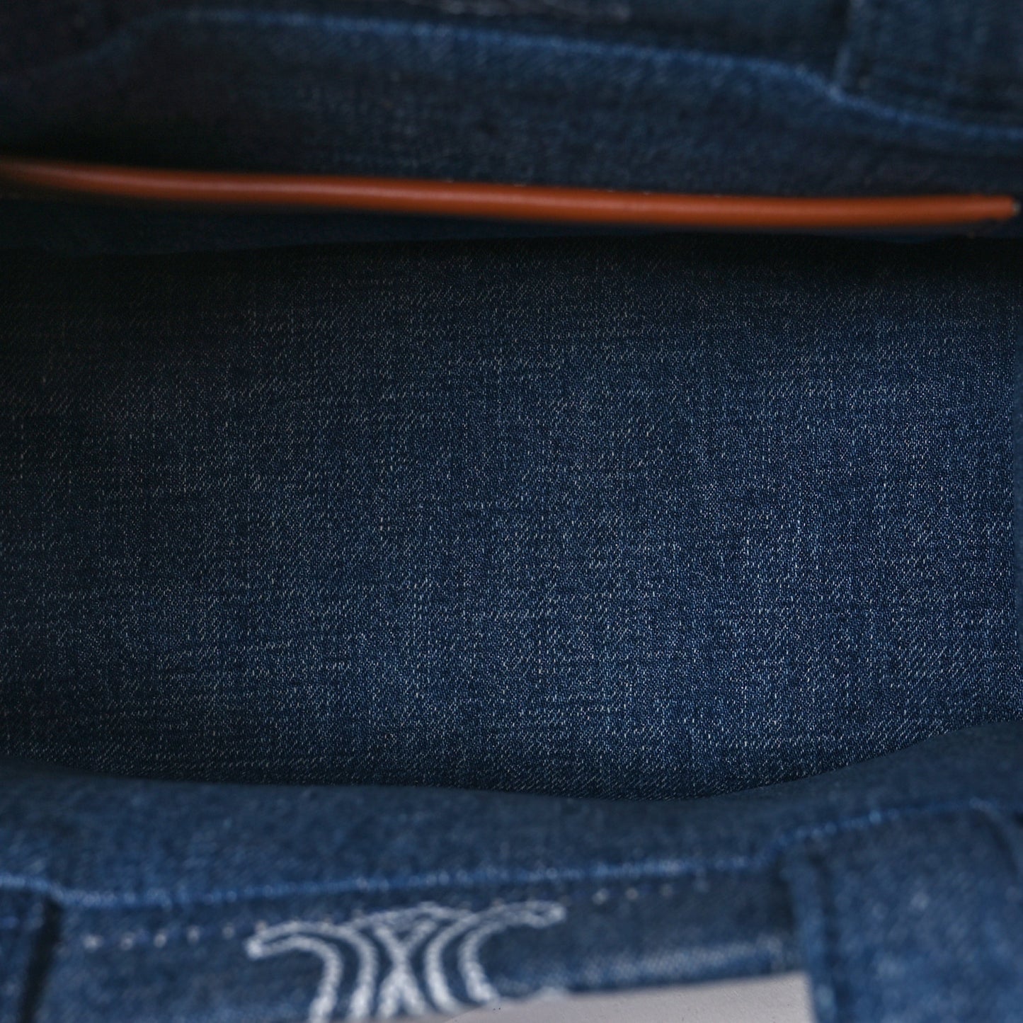Denim Calfskin Triomphe Print Cabas Blue Tan