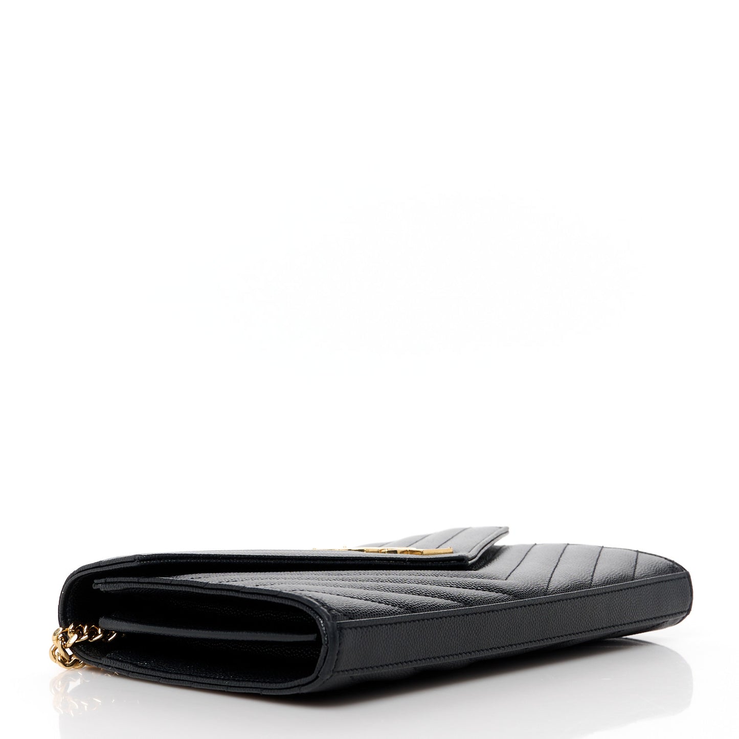 Grain De Poudre Matelasse Chevron Monogram Chain Wallet Black