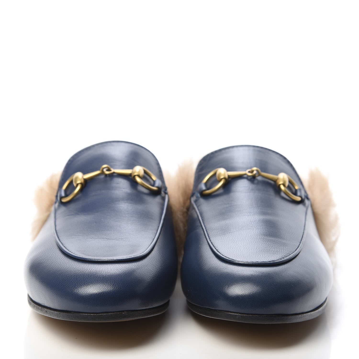 Gucci Malaga Kid Fur Womens Princetown Slippers 35.5 Blue Agata 2 of 9