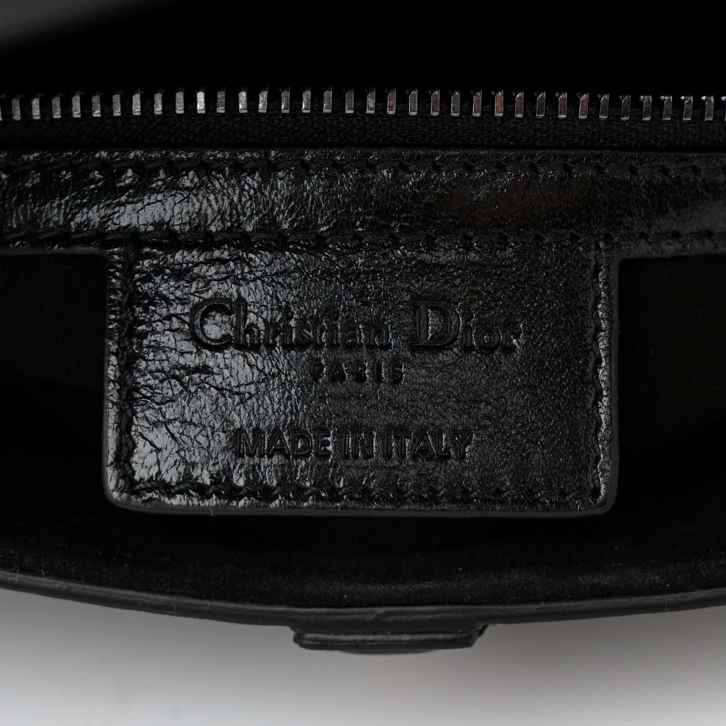 Crinkled Patent Lambskin Studded Saddle Bag With Strap Black