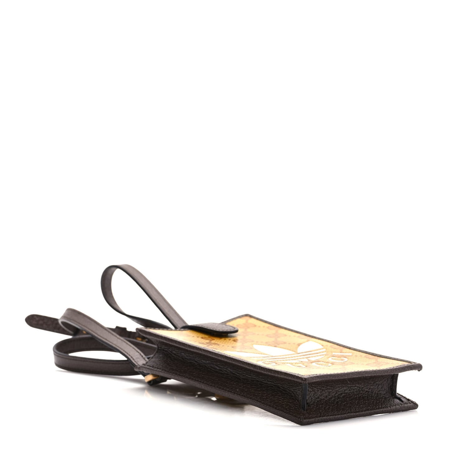 X ADIDAS Crystal Vintage Monogram Textured Dollar Calfskin Trefoil Logo Phone Crossbody Bag Mid Natural Nut Off White New Acero