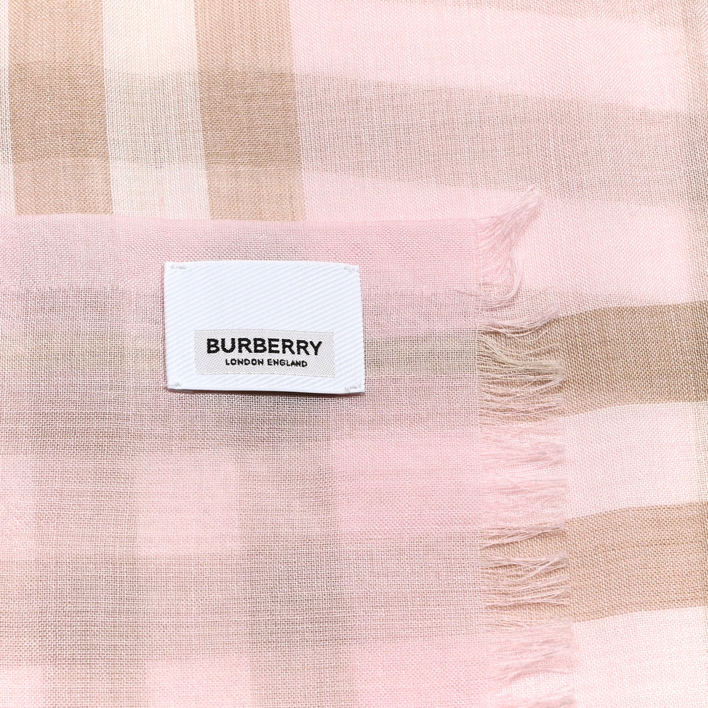Wool Silk Gauze Giant Check Scarf Alabaster Pink