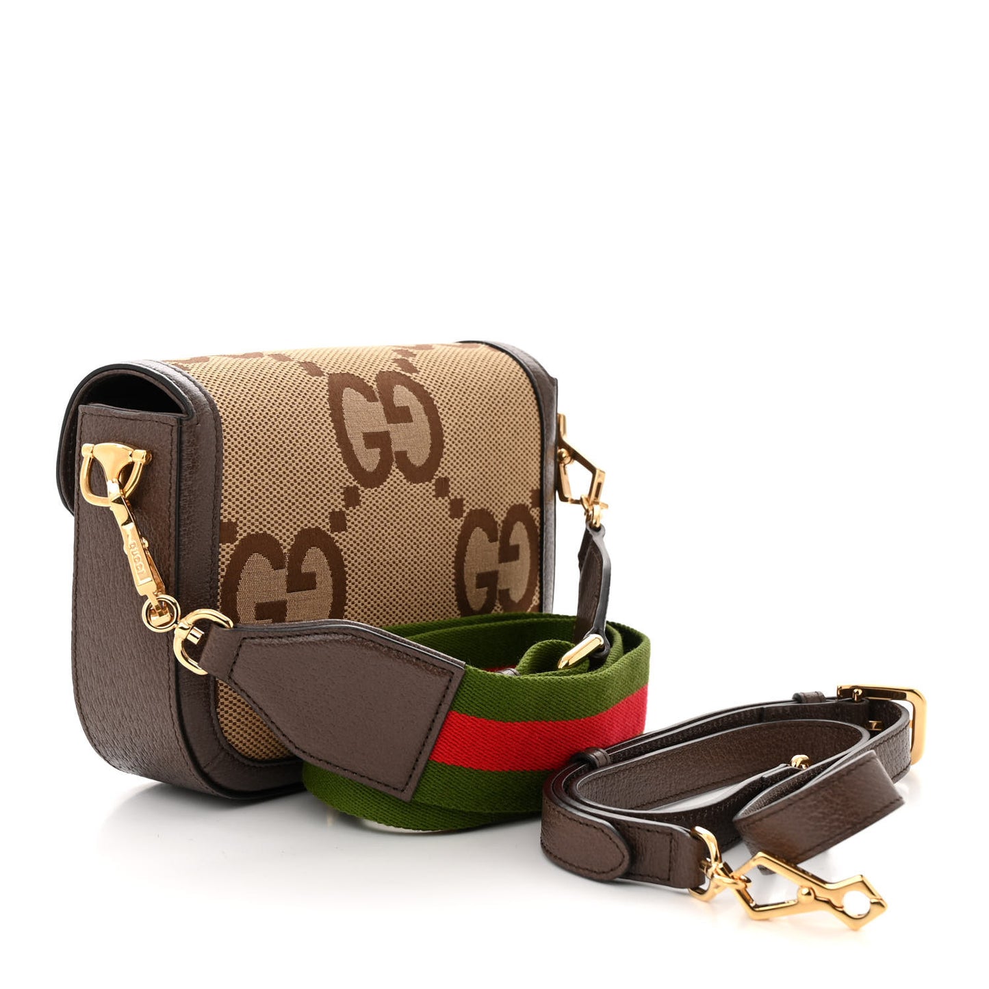 Monogram Jumbo GG Textured Dollar Calfskin Web Mini Horsebit 1955 Shoulder Bag Camel Ebony New Acero