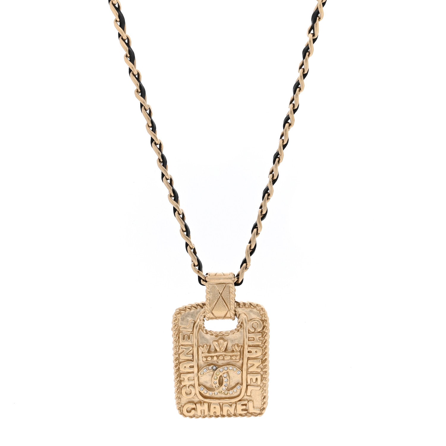 Chanel Lambskin Crystal CC Medallion Necklace Gold Black 1 of 4